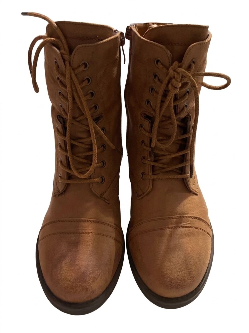 Torrid Tan Faux Leather Lace Up Combat Boots Side Zip Size 9 W Wide Width